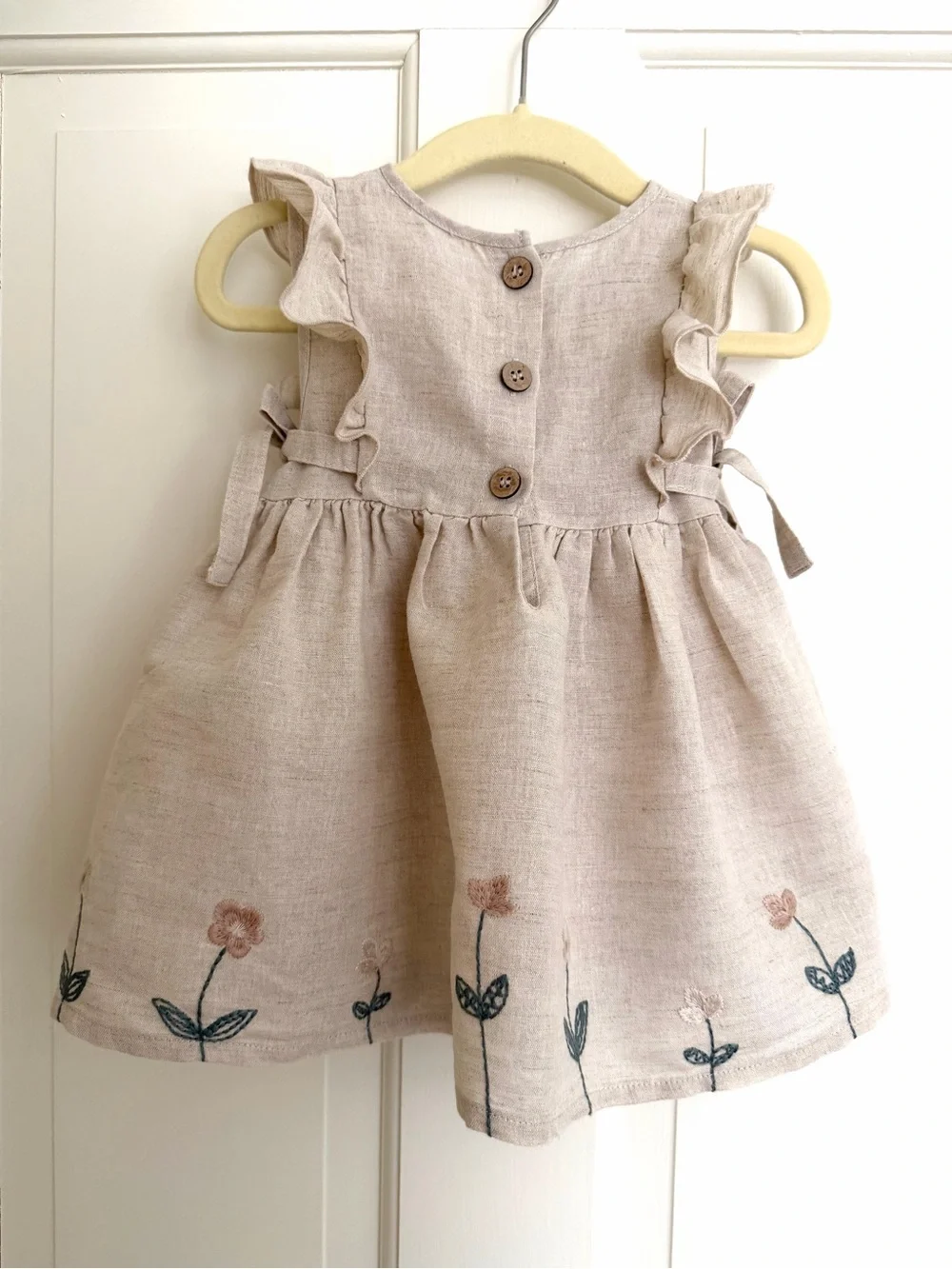 Elegant Baby Natural Linen Floral Embroidered Dress